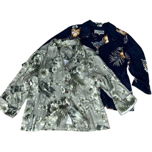 Havana Jacks Cafe Button Up Large Boxy Tropical Hawaiian Lot of 2 Boxy Jacket - Picture 1 of 8